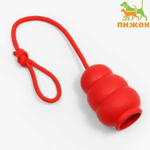 Игрушка для собак Граната на веревке термопластичная резина 10,5*5см красная Пижон