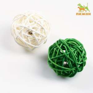 Игрушка для кошек Шарик из лозы набор 2 мячика 5см белый/зеленый Пижон для собак