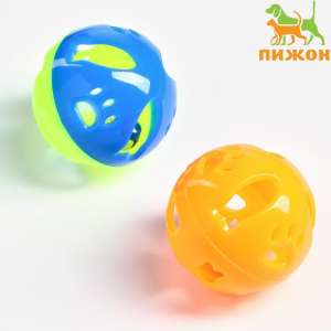 Игрушка для кошек Шарик погремушка Рыбки и Лапки набор из 2х шариков 3,8см желт/син/оранжевый Пижон