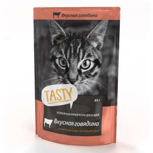 Тэсти/Tasty пауч корм для кошек Говядина в желе 85г*25 для кошек