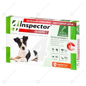 Инспектор Quadro на холку для собак 4-10кг (в уп. 3 пип.) от блох, клещей, нематод, дироф., с 7недел