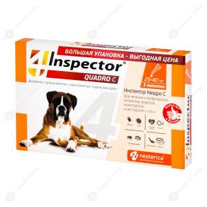 Инспектор Quadro на холку для собак 25-40кг (в уп. 3 пип.) от блох, клещей, нематод, дироф.