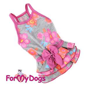Платье для собак р12, спинка 27см Цветы серо/розовое Formydogs