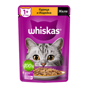 Вискас/Whiskas 75гр корм для кошек желе курица/индейка для кошек