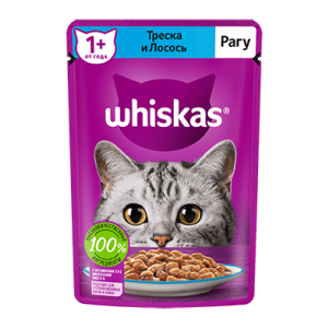 Вискас/Whiskas 75гр пауч корм для кошек рагу треска/лосось для кошек