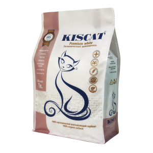 Наполнитель полигелевый впитывающий Premium White Classic 7л/1,6кг Кискэт/KISCAT для кошек