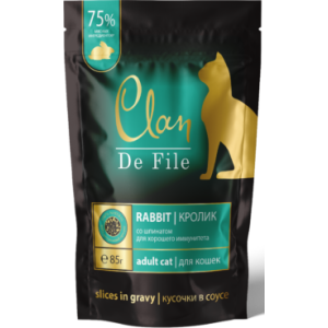 Клан/Clan De File пауч корм для кошек Кролик со шпинатом 85гр*14