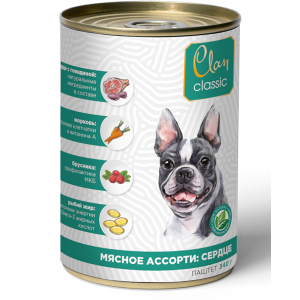 Клан/Clan Classic конс. корм для собак паштет Мясное ассорти с Сердцем 340гр   для собак
