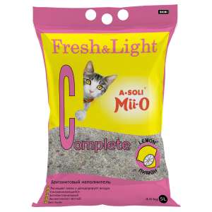 Наполнитель бентонитовый комкующийся А-Соли/A-Soli (fresh light)Complete Лимон 5л/4кг*4 для кошек