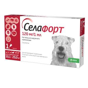 Селафорт 120 мг 1пип капли для собак 10-20 кг(блох, гельминтов, ушного и чесоточногно клеща) для собак
