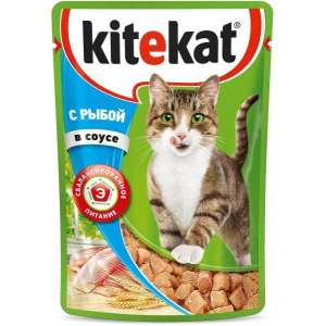 Китекет/Kitekat пауч корм для кошек рыба/соус 85гр*28