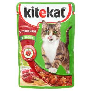 Китекет/Kitekat пауч корм для кошек говядина/желе 85гр*28