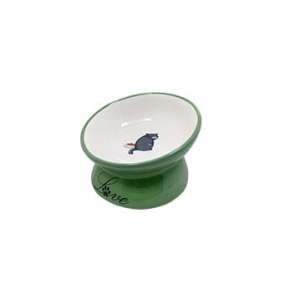 Миска керамическая зеленая на ножке с котом 13*13*9,5см 120мл Уют