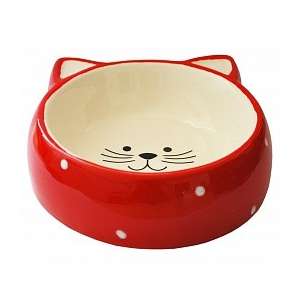 Миска керамическая Мордочка кошки красная в горох 12,5*12,5*3,8см Уют