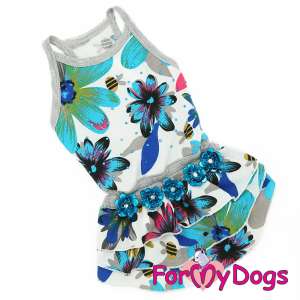 Платье для собак р12, спинка 27см Цветы голубое Formydogs