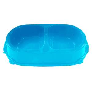 Миска пластиковая двойная на резинке голубой 0,45л Фаворит