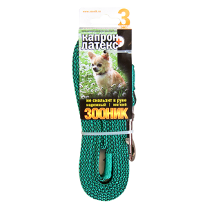 Поводок капроновый с двойной латексной нитью 3м*15мм зеленый Зооник для собак