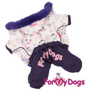 Комбинезон утепленный для собак р10 спинка 24см Птички белый/фиолетовый для девочек Formydogs для собак