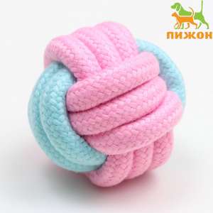 Игрушка для собак Мяч плетеный из каната 6см мятный/розовый Пижон