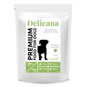 Деликана/Delicana корм для щенков средних пород Ягненок с рисом 1,5кг*6 для собак