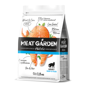 Мит Гарден/Meat Garden Basic Низкозерновой корм для кошек Лосось/Креветки 1,5кг*6