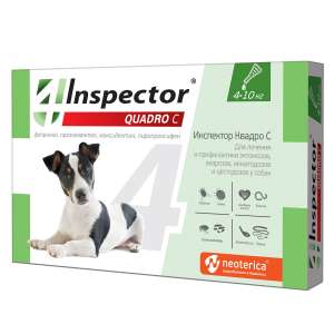 Инспектор Quadro на холку для собак 4-10кг 1пип (от блох, клещей, нематод, дироф.)*40 с 7недель