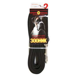 Поводок капроновый с латексной нитью 2м*25мм с усиленным карабином черный Зооник для собак