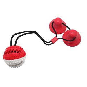 Игрушка для собак интерактивная Тяни-Кусай на двух присосках 55см красно-белый шипованый мяч Уют