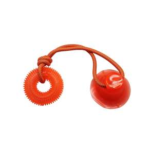 Игрушка для собак интерактивная Тяни-Кусай на одной присоске 45см оранжевое шипованое кольцо Уют