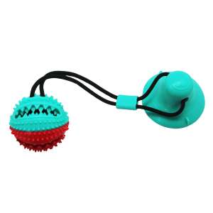 Игрушка для собак интерактивная Тяни-Кусай на одной присоске 40см бирюзово-красный шипованый мяч Уют для собак