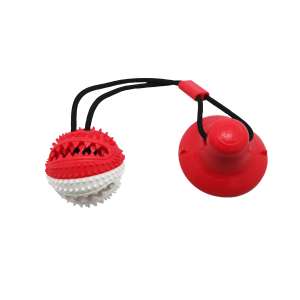 Игрушка для собак интерактивная Тяни-Кусай на одной присоске 40см красно-белый шипованый мяч Уют для собак