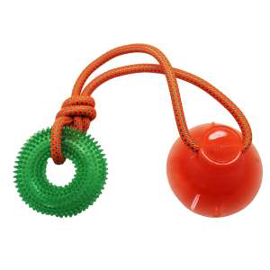 Игрушка для собак интерактивная Тяни-Кусай на одной присоске 45см зеленое шипованое кольцо Уют