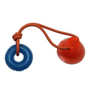 Игрушка для собак интерактивная Тяни-Кусай на одной присоске 45см синее шипованое кольцо Уют