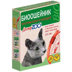 Доктор Зоо ошейник БИО для кошек и мелких собак от блох, клещей (красный) 35см