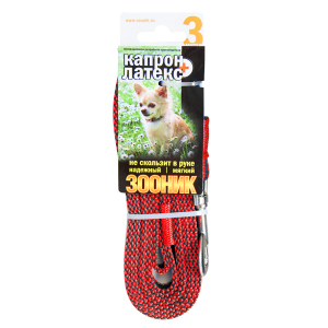 Поводок капроновый с двойной латексной нитью 3м*15мм красный Зооник для собак