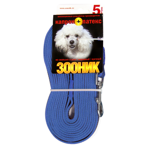 Поводок капроновый с двойной латексной нитью 5м*15мм синий Зооник для собак