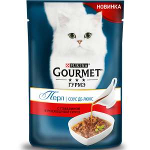 Гурме/Gourmet Перл 85гр корм для кошек Говядина соус делюкс*24 для кошек
