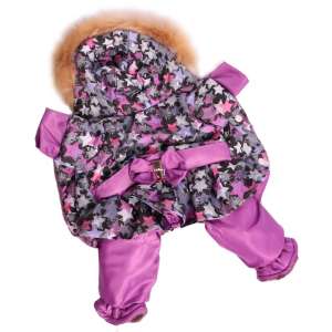 Комбинезон утепленный Кокетка рXL спинка 40см с капюшоном фиолетовый LION для собак