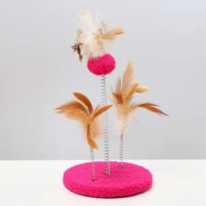 Игрушка для кошек дразнилка Карнавальная на основании 15см коричневая/розовая Пижон
