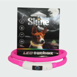 Ошейник светящийся Лэд USB силиконовый розовый 1*70см Уют для собак