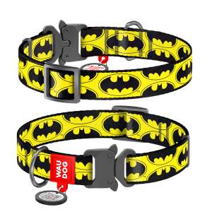 Ошейник для собак нейлоновый Бэтмен Лого с QR металлический фастекс 15мм*23-35см  Коллар/Collar