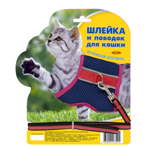 Комплект для кошек №1 шлейка из сетки ОГ 28-33см ОШ 19-25см + поводок1,5м*10мм стропа Зооник