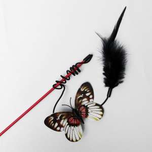 Игрушка для кошек дразнилка Бабочка с перьями микс цветов Пижон