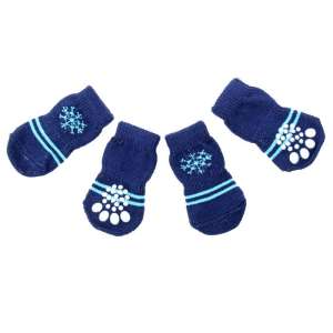 Носки для собак нескользящие Снежинка рS 2,5/3,5*6см набор 4шт темно-синие Пижон