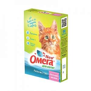 Омега-Нео + для котят Веселый малыш (пребиотик, зеленые мидии, омега3) 60 таб