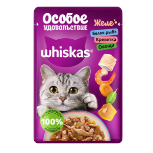 Вискас/Whiskas 75гр пауч корм для кошек Особ.удов.желе бел.рыб/кревет/овощ *28