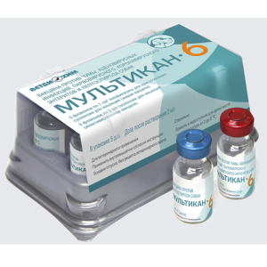 Мультикан - 6 1 доза *5 (чума, аденовирус, парвовирус.и коронавирус. энтерит и лептоспироз)