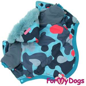 Куртка утепленная для собак р16 спинка 33см серая/синяя камуфляж с рукавами Formydogs для собак