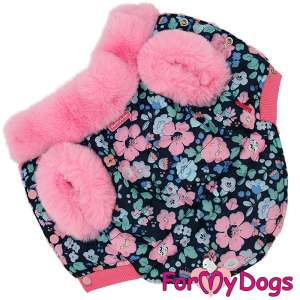 Куртка утепленная для собак р20 спинка 39см синяя/розовая цветы Formydogs