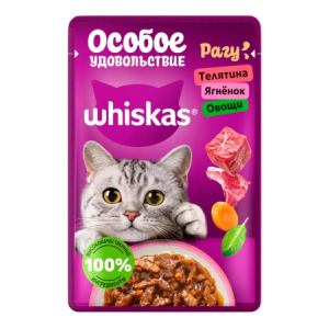 Вискас/Whiskas 75гр пауч корм для кошек Особое удовольствие Теленок/Ягненок/Овощи рагу для кошек